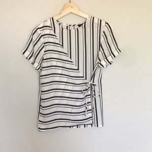 Striped Black and White Wrap Blouse